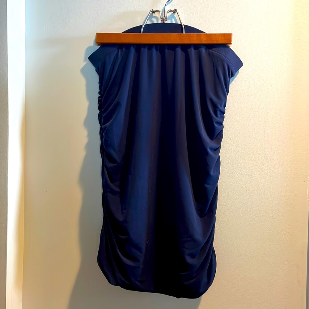 Ruched stretchy pull on skirt navy blue size small